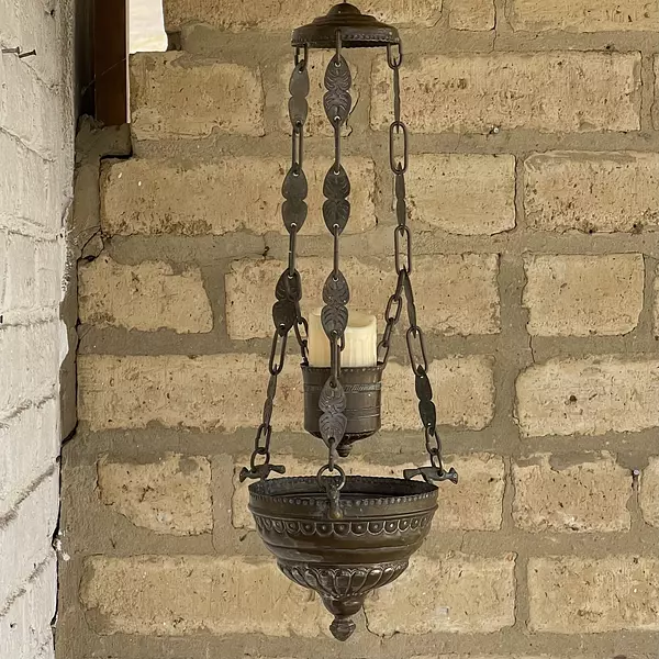 Lámpara Votiva En Bronce Para Altar De Iglesia 1920