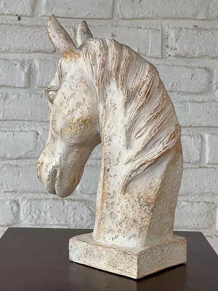 Figura Cabeza De Caballo Blanco Envejecido