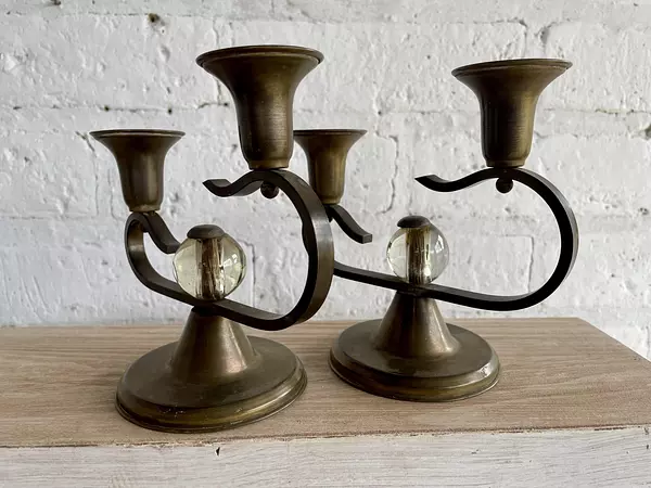 Candelabros X 2 De Bronce Estilo Art Déco 1950