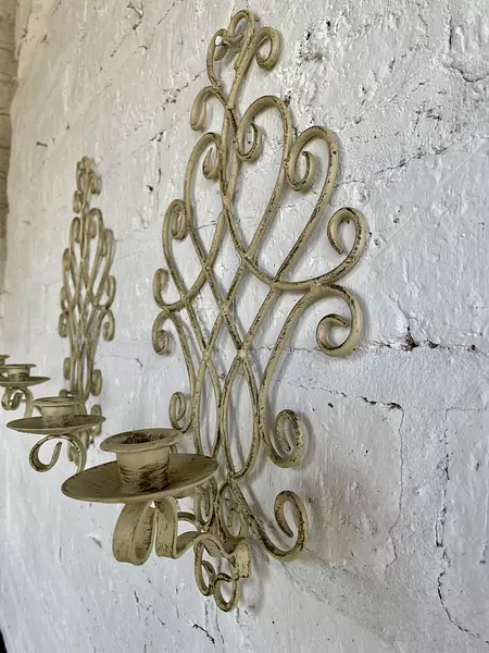 Pareja Candelabros De Pared En Hierro Forjado