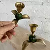 Porta Velas X 2 Bronce Y Vidrio Verde India 1970