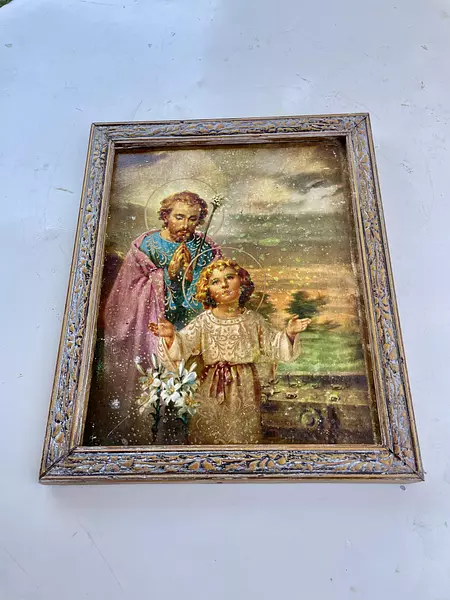 Cuadro San José Y Jesús En Lámina Metálica