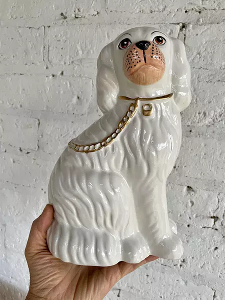 Perro Porcelana Estilo Staffordshire Cabeza Hacia La Derecha