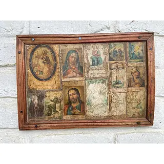 Estampas Religiosas Sobre Madera Rústica - Colombia 1900