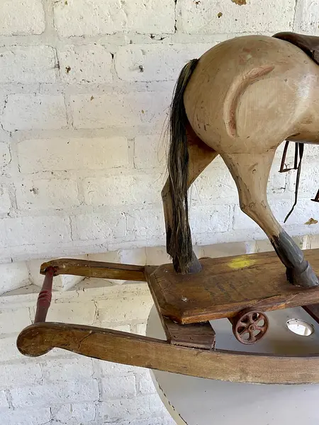 Caballo Balancín Tallado Madera Con Ruedas - Inglaterra 1900