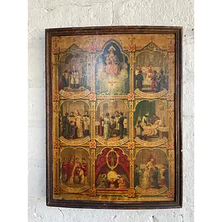 Los 7 Santos Sacramentos Cuadro Rústico - Colombia 1920