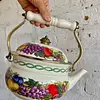Tetera Esmaltada Manija De Porcelana Y Bronce - Taiwan 1970