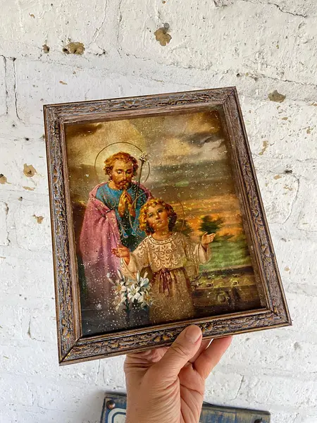 Cuadro San José Y Jesús En Lámina Metálica