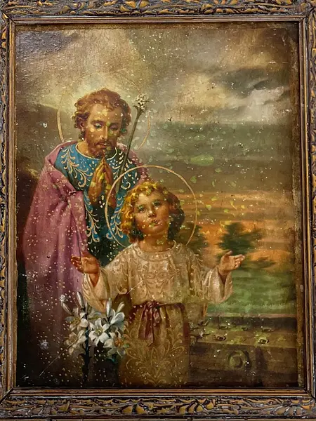Cuadro San José Y Jesús En Lámina Metálica