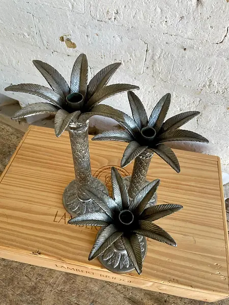 Candelabros Palmeras X 3 En Metal Fundido - Italia 1960