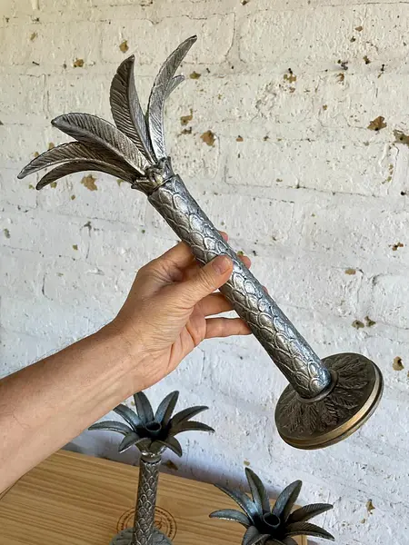 Candelabros Palmeras X 3 En Metal Fundido - Italia 1960