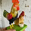 Gallo Y Gallina Tallados En Madera -India 1995